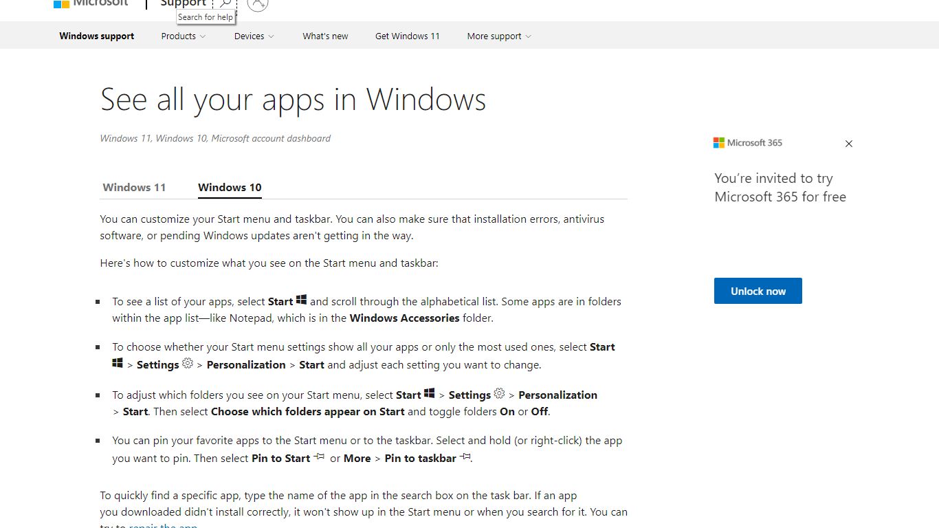 See all your apps in Windows - support.microsoft.com