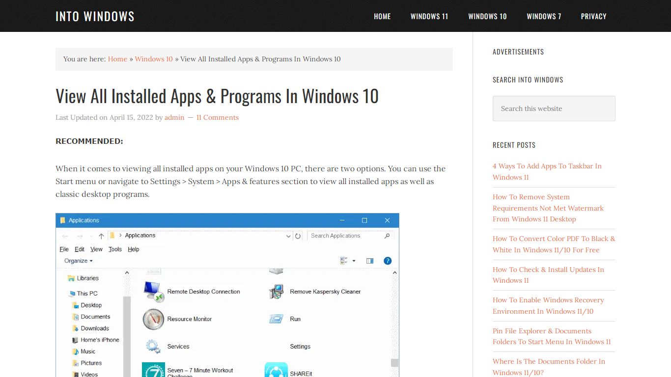 View All Installed Apps & Programs In Windows 10